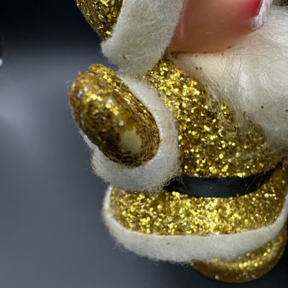 Vintage MCM Retro Gold Glitter Dancing Santa’s Spun Cotton Beard Christmas Decor - Picture 10 of 16